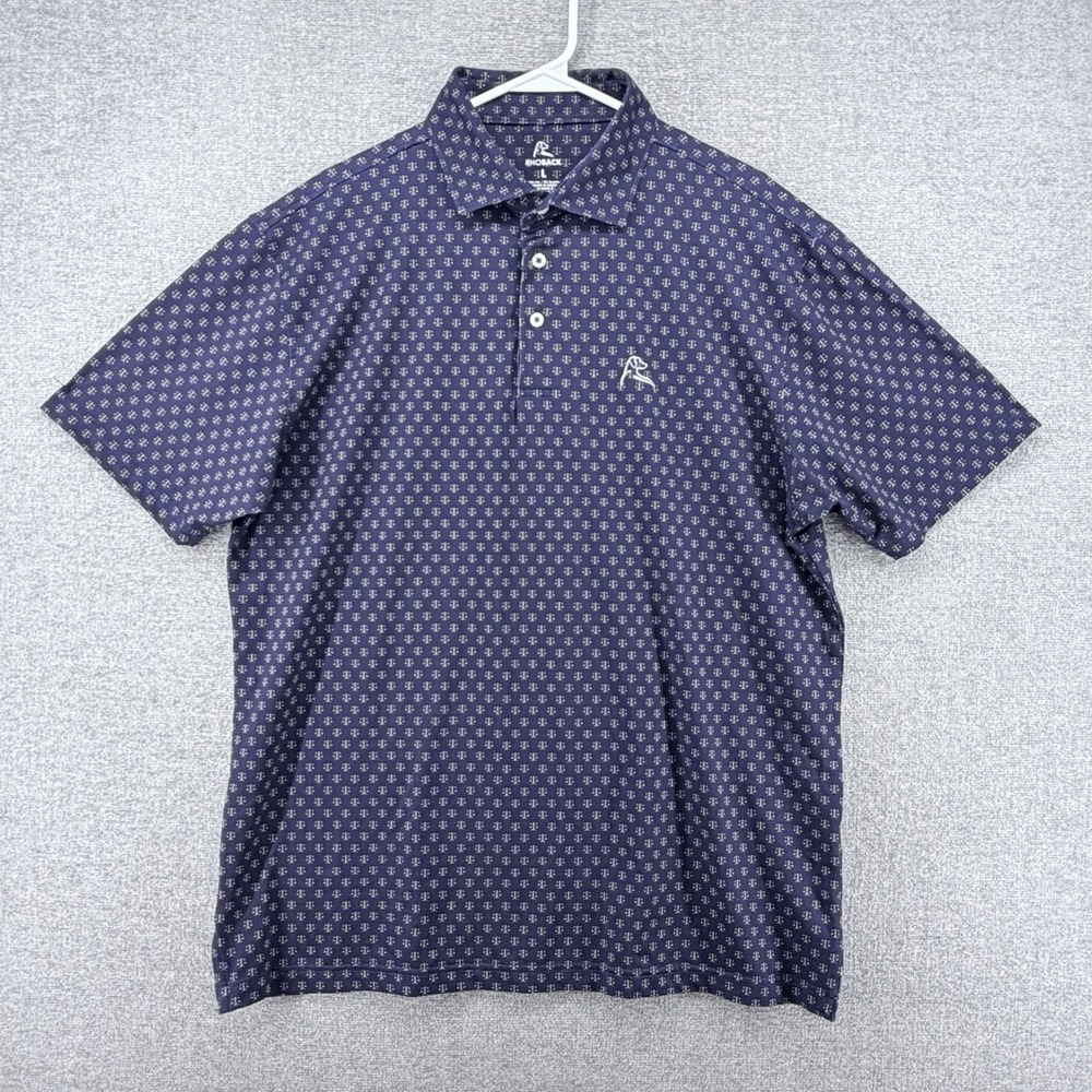 Rhoback Golf Polo Shirt Men Size Large Blue Short Sleeve Scale Print